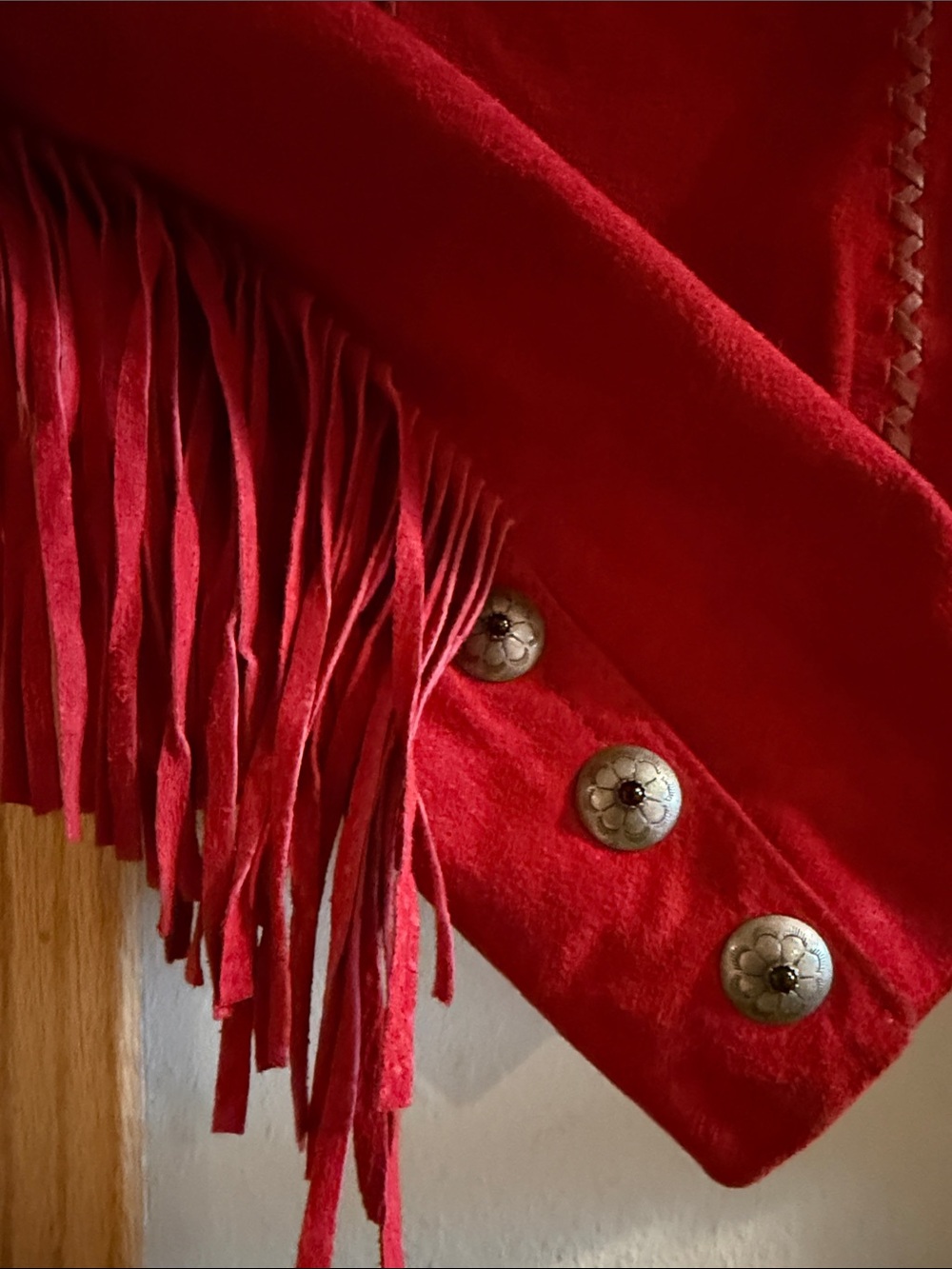 Scully Red Suede Fringe Jacket with Concho Accents - Picture 5 of 8